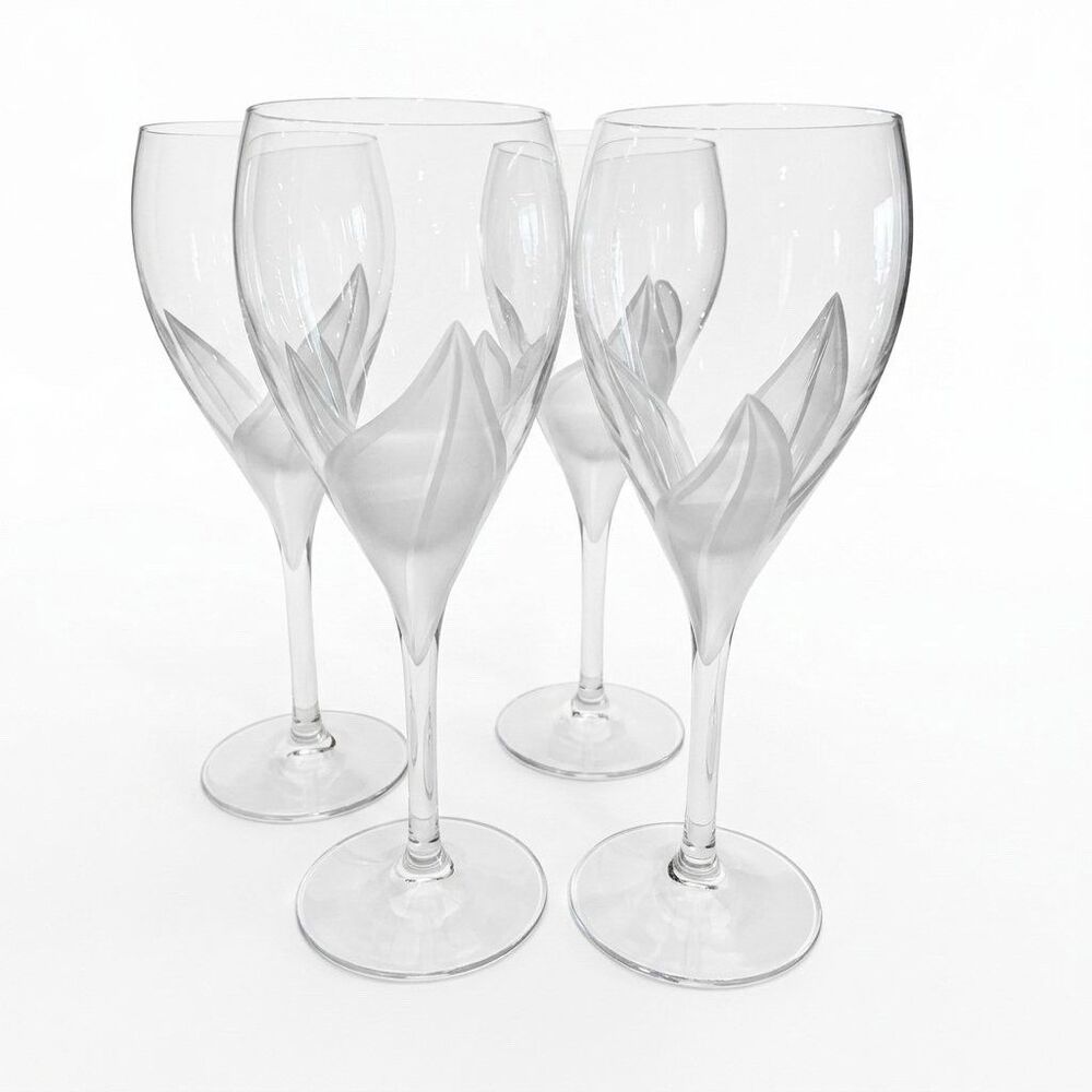 Set of 4 Mikasa VAL D' ISERE Crystal Goblets 8.75" Frosted Wrapped Petals